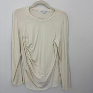 James Perse Womens Long Sleeve Ruched Size T Shirt Top Size XL Lightweight Cream
